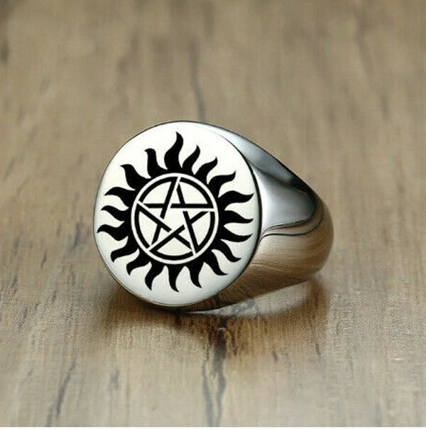 Church Of Satan Star Pentagram Black Sun Satanic Ring Sz 9-13 David ...