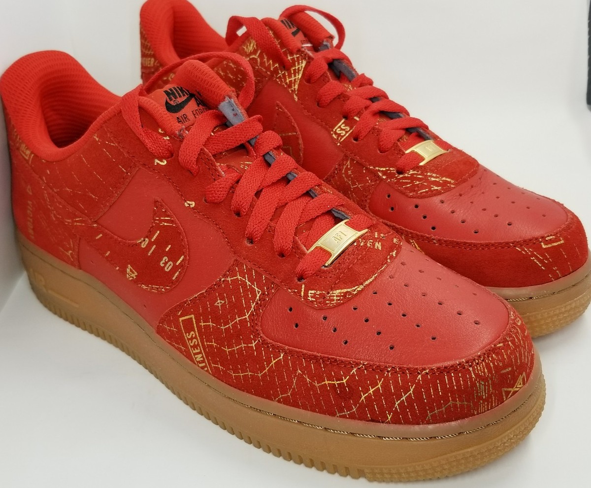 NIKE AIR FORCE 1 LOW PREMIUM ID RED/METALLIC GOLD SIZE 8.5 AA2221