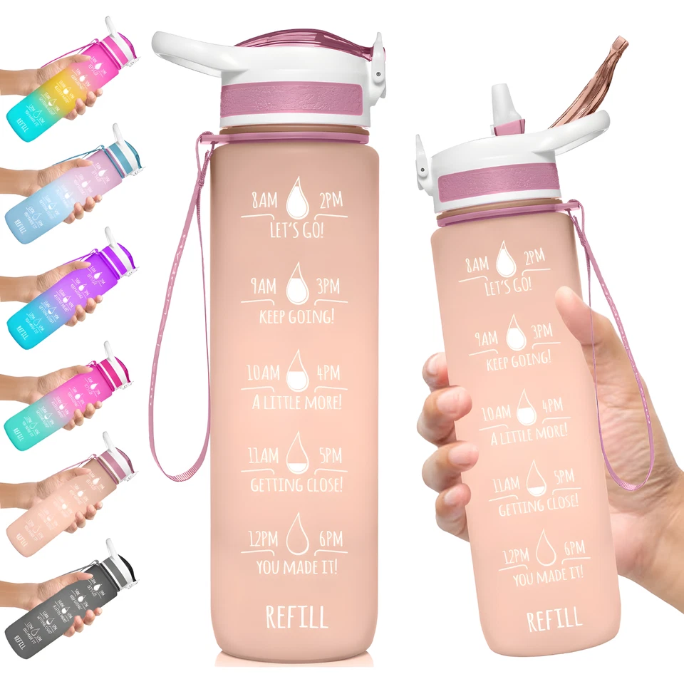 Sports Motivational Drinking Water Bottle With Time Marker 32 Oz BPA Free - Image 2 of 4