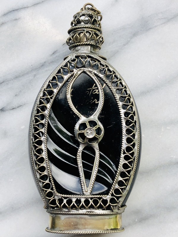 Moroccan Rose Water Sprinkler Violet Handcrafted Perfume Bottle Metal Overlay