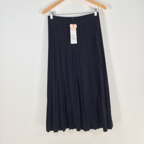 NEW Review womens crepe knit karlie skirt size 8 black flare midi stretch 097139