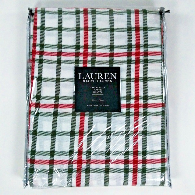 Ralph Lauren HOLIDAY PLAID 70"Round Tablecloth White/Green/Red Xmas Tartan/Check eBay