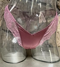 Victoria's Secret Satin & Lace High Leg THONG Panty MAUVE Sz M NWT$16.95