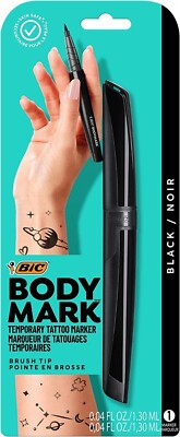 1 Count Bic BodyMark Temporary Brush Tip Tattoo Markers, black, 0.04 Fl Oz