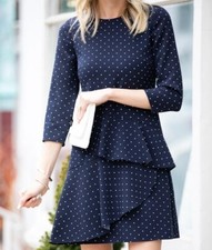 Eliza J Women's Navy Polka Dot Tiered Ruffle Knee Length Dress Size 12