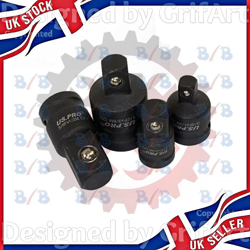 4PC IMPACT SOCKET ADAPTOR CONVERTER REDUCER 1/2 3/8 1/4 INCH DRIVE STEP UP DOWN - Image 2 of 4