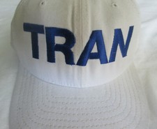 Tran Logo Embroidered White Ball Style Hat 7 1/4 Fixed Size Cap Made in USA