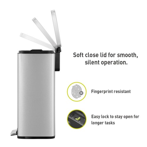 Brushed Stainless 50 Liter/13.2 Gallon Step Trash Can with Inner Liner - Fingerp - Picture 3 of 6