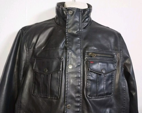 Levi's Faux Leather Trucker Bomber Jacket Dark Brown LM2KU058 Men's Large - Picture 3 of 17