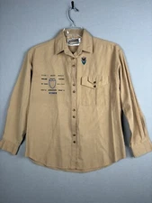 Vintage Gitano Women’s Shirt M Med Beige Button Up Embroidered Military 3547