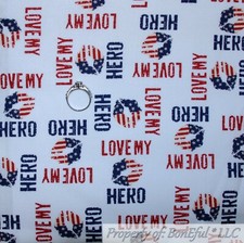 BonEful Fabric FQ Cotton Quilt White Red Navy Blue American Flag Heart Military