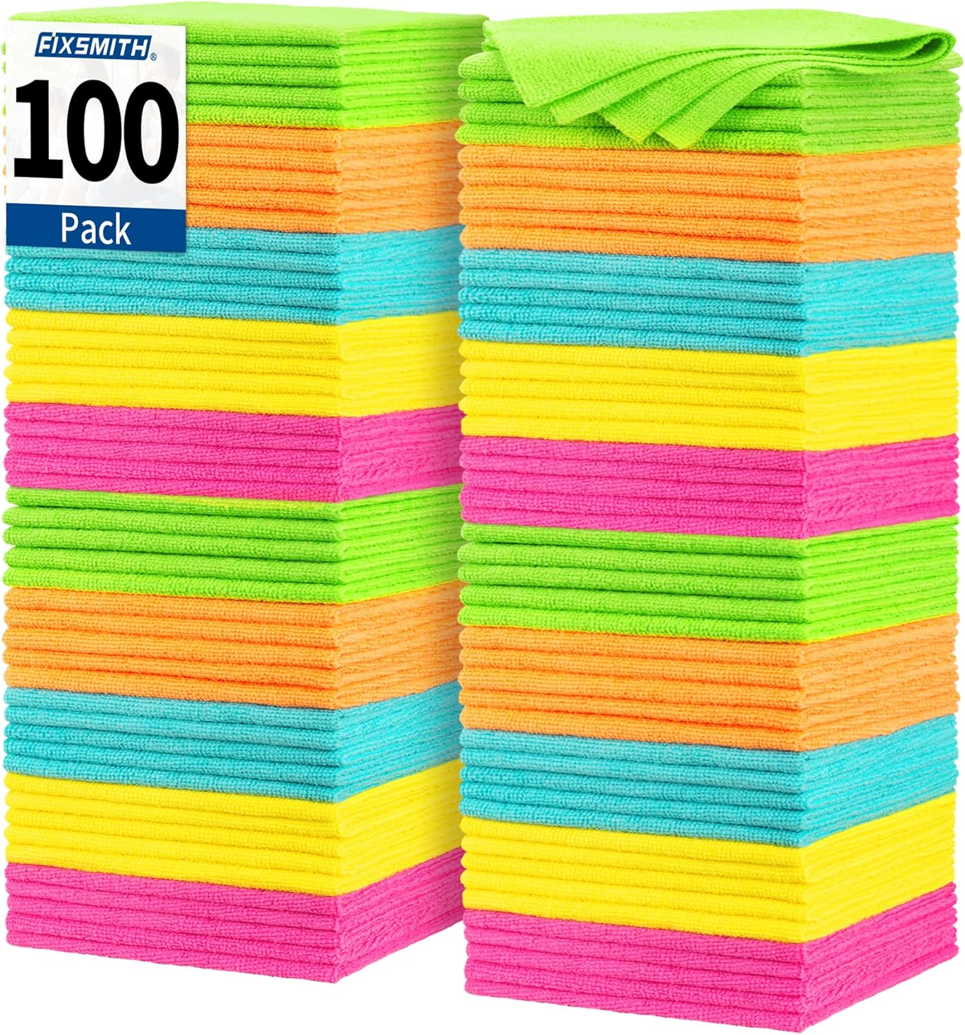 FIXSMITH Microfiber Cleaning Cloth, 100 Pack Shop Towels, Micro Fiber Cloth for