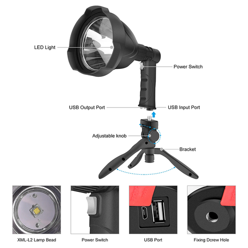 Ultra-bright Handheld Spotlight Rechargeable Outdoor Hunting Camping Spot Light - Picture 7 of 11
