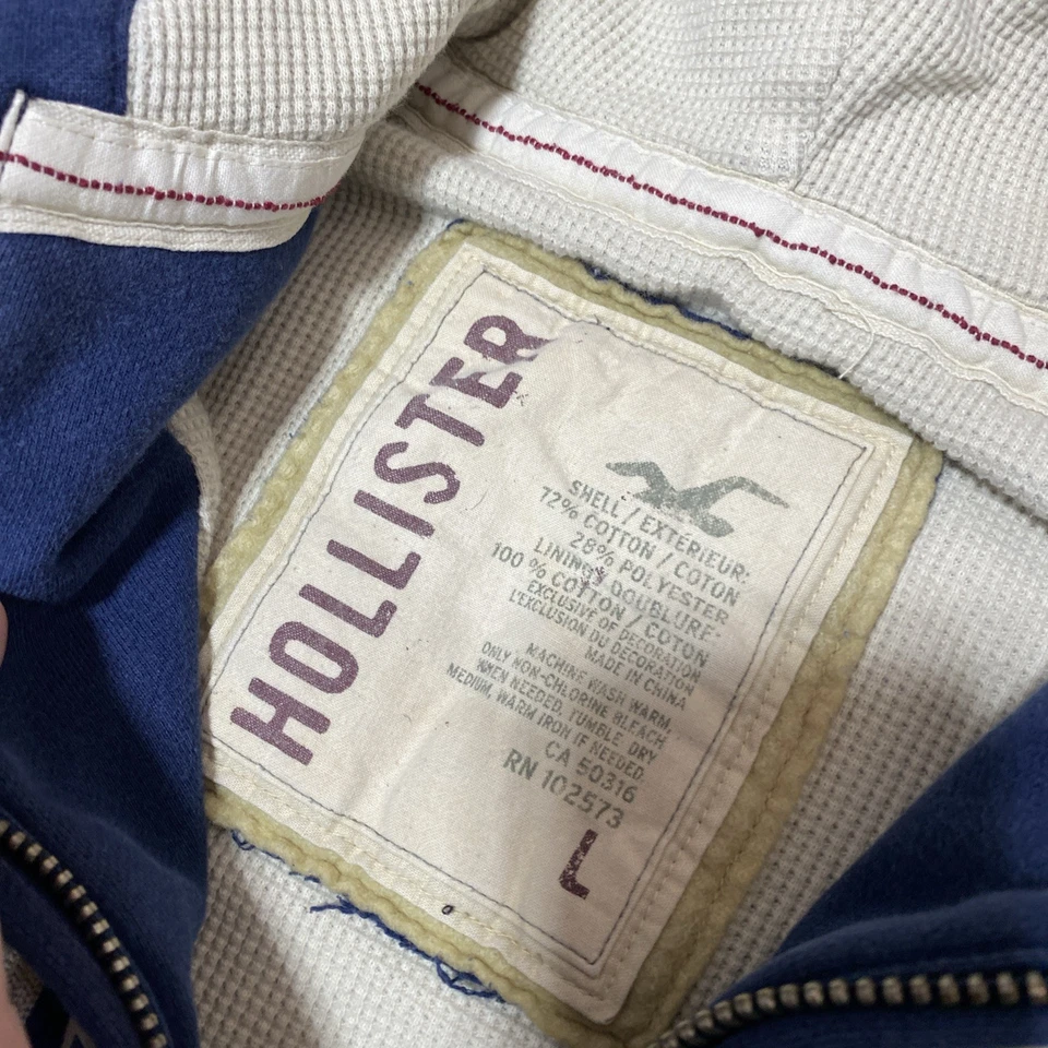 De Colección Y2K Hollister Sudadera con Capucha Para Hombres L Azul Línea Térmica Chaqueta Azul Pesado Foto 3 de 4