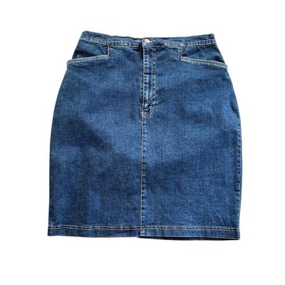 Gloria Vanderbilt Denim Jeans Skirt Stretch Blue Pockets Pencil Womens Size 16