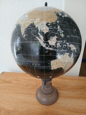 Vintage Style Black Ocean World Globe - Elegant Office Decor - Wooden Stand