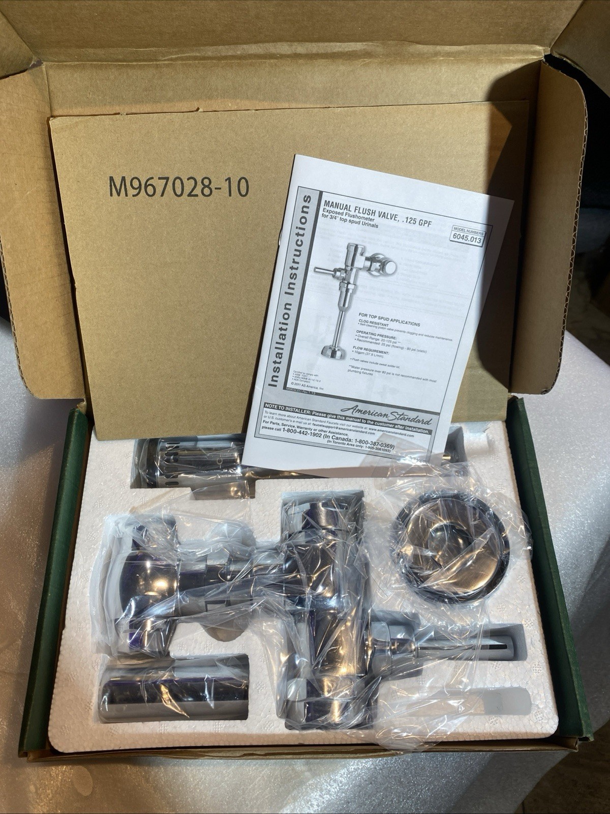 American Standard 6045.013.002 Urinal Manual Flush Valve, CHROME