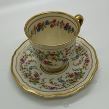 Vintage Porcelain Floral demitasse Cup Saucer Set White with Gold Trim