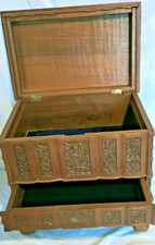 Heavily Carved Footed wooden vintage Sewing Chest side cabinet table lidded rare