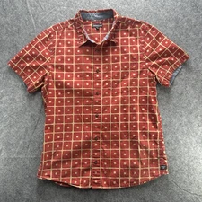 Toad&Co Fletch SS Shirt Mens Medium Red Tan Geometric Button Front Casual