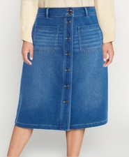 NEW Terra  Sky Women's STELLA WASH Button Front Blue Denim Midi Skirt Plus 20W