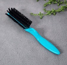 Vintage Nylon Bristle Styling Tease Hair Brush USA Thumb Grip Teal Green Blue