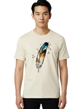 Feather-With-Musical-Notes Mens Graphic Tee, 100% Cotton, Casual Summer Wear