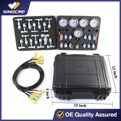 SINOCMP Hydraulic Pressure Gauge Test Kit 5 Gauges13 Couplings 14 Tee Connectors
