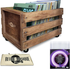 Cassa in Legno LP in Vinile per Dischi Su Ruote, Può Contenere Fino a 100 Album