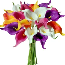 PU Colorful Calla Lily Artificial Flowers 20 Stems 13.5in Faux Realistic Cent...