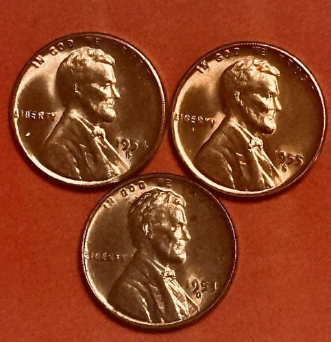 1954-S/1955-S/1956-D LINCOLN WHEAT RED BU PENNIES USA 🇺🇸 3 COIN SET #M4