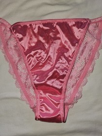Vintage Girly Glossy Satin String Bikini Panties. Size Large