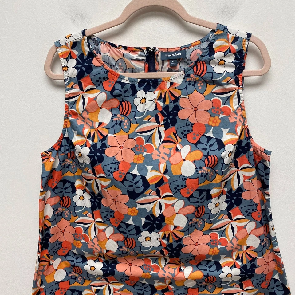 ModCloth Womens Blue Pink Floral Summer Retro Sleeveless Mini Shift Dress XL - Image 2 of 4