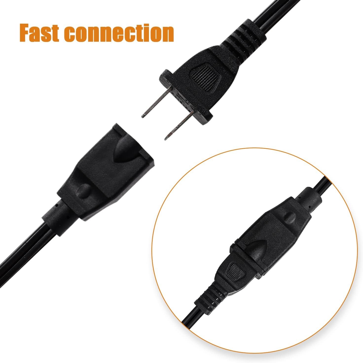 2 Prong Extension Cord 3FT US Male-Female Power Cable 16AWG AC 3FT-0.9M