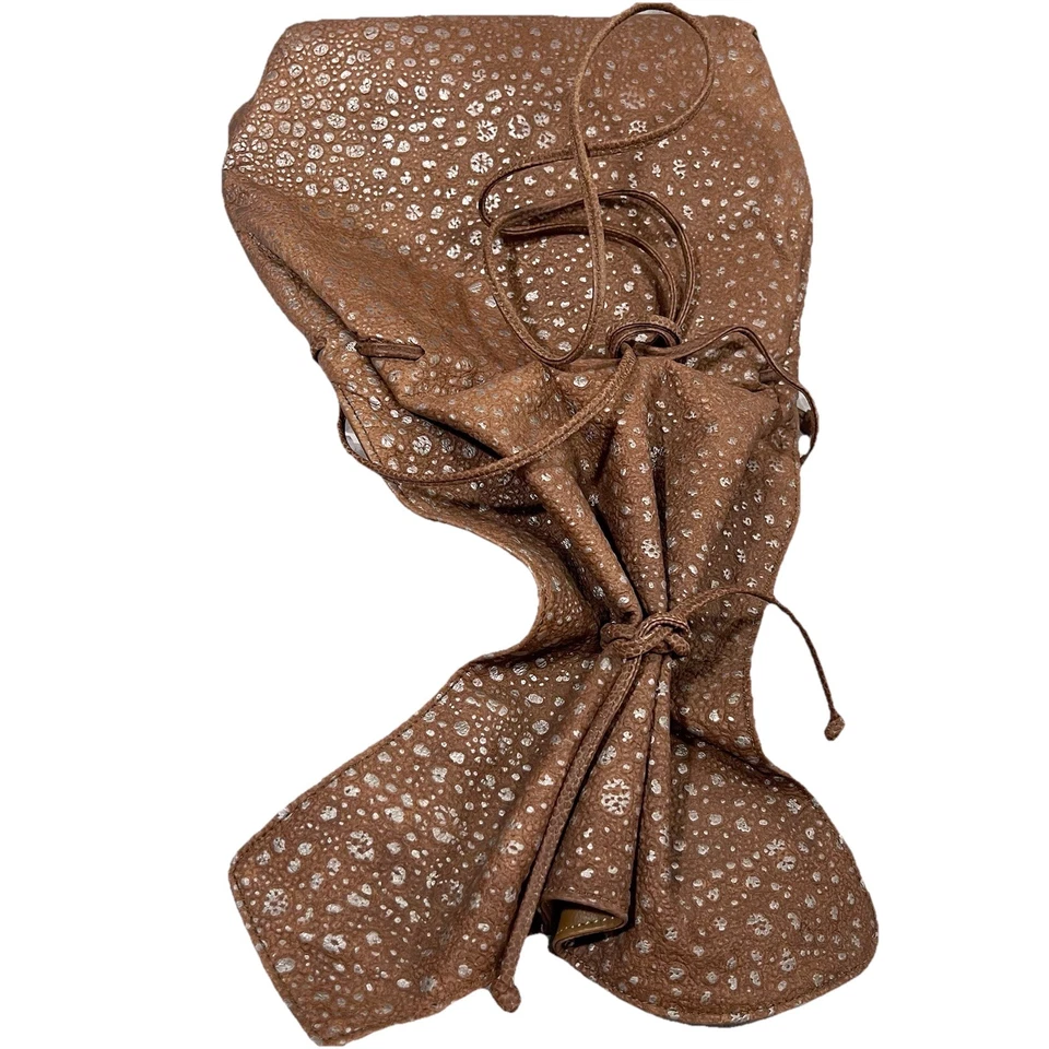 Vtg 80s Carlos Falchi Leather Silver Dapple Stingray Butterfly Drawstring Bag - Image 2 of 4