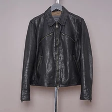 ALL SAINTS Leather Jacket LARGE Mens Black L Biker Bomber Celebrity Grail VERDI
