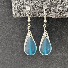 Handcrafted Earrings Dangle Women's Drop Style Seaglass .925 Wire Wrapped