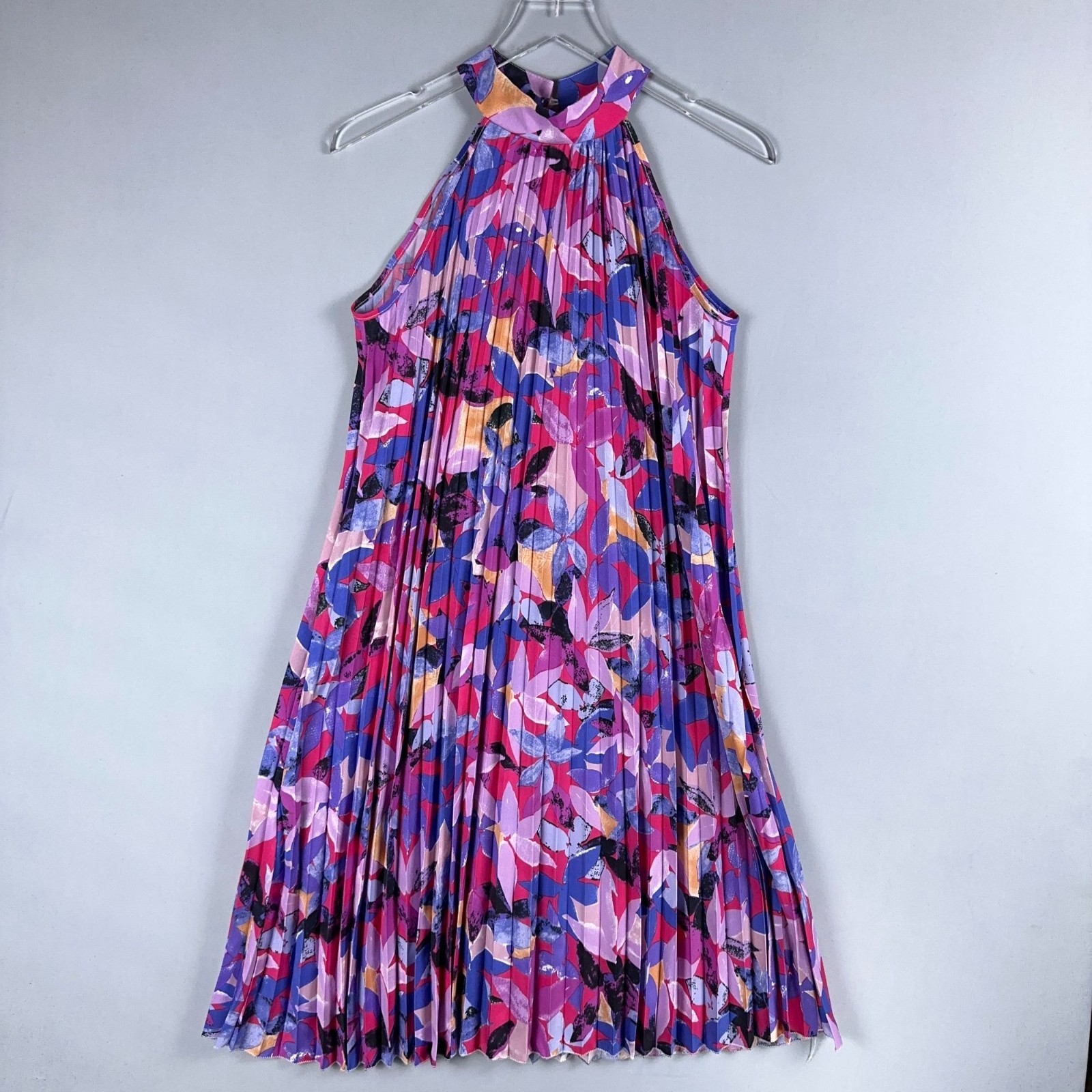 Shein Dress Size Small Sleeveless Floral Pleated Halter Neck Midi Multicolor