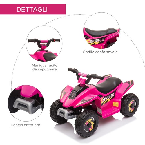 HOMCOM Quad Elettrico per Bambini 6V Velocità 2.8-4.6km/h Età18-36 Mesi Rosa - Foto 7 di 10