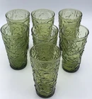 VTG Anchor Hocking Lido Milano 5.5" Green Glass Tumblers, set of 7 MCM Mint!
