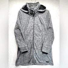 Kenneth Cole Reaction Heathered Black Knit Thigh Length Zip Front Hooded Jacket