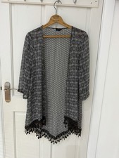 Topshop Womens Kimono/cover Up Size S Black Grey Boho Tassel Fringe Lightweight