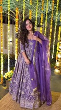 New Launch Crunchy Silk Purple Gown Bottom With Dupatta For Party Wear