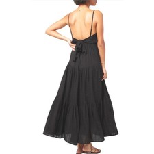 L SPACE Santorini S Black Tiered Gauzy Tie Back Maxi Dress Boho Vacation Boho