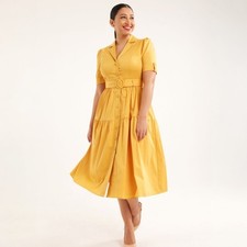 Review Marigold Dress Size AU 14 / US 10 Cotton Short Sleeve Belted Shirt Dress