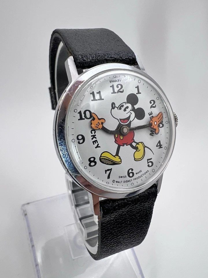 Reloj Mecánico Bradley Vintage Raro Años 70 Fat Boy Mickey Mouse Manecillas Naranja Foto 3 de 4