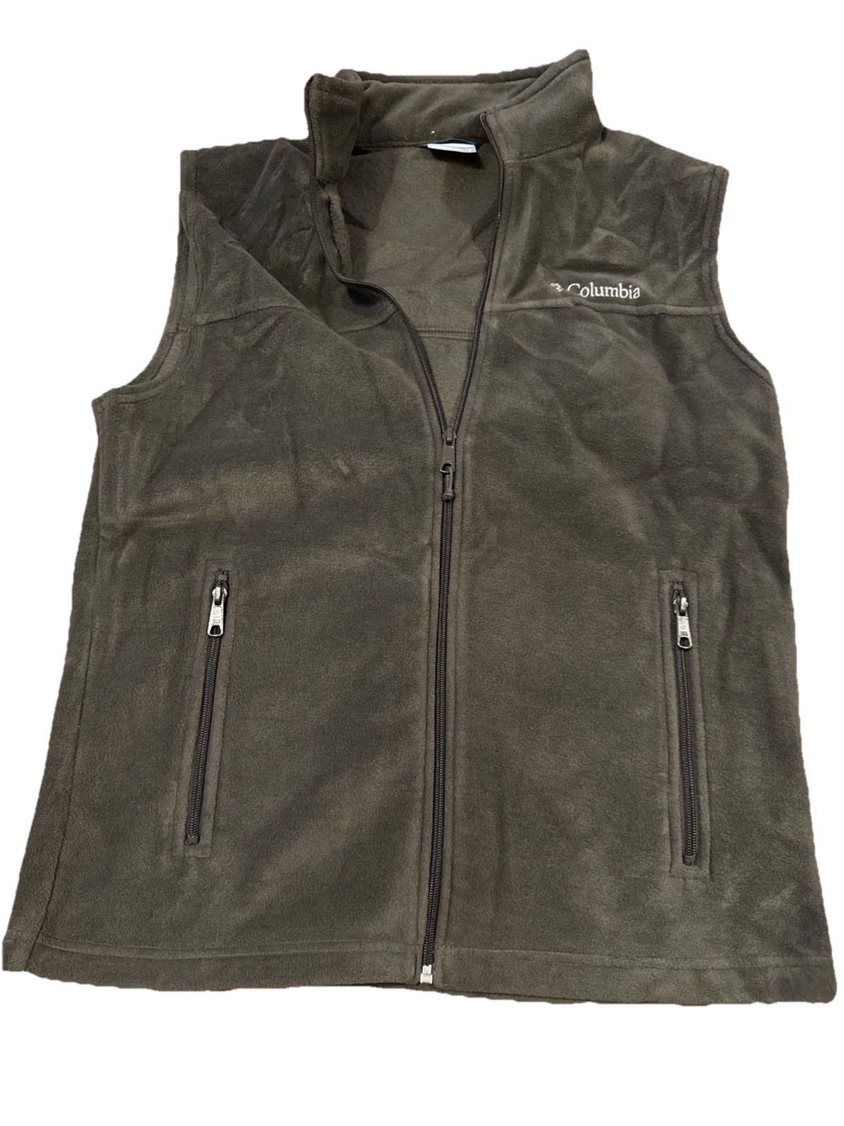 Columbia Vest Mens Small Gray Fleece Collar Sleeveless Full Zip Jacket Pockets
