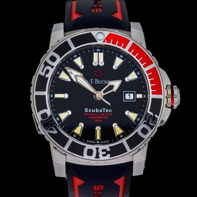 Carl F Bucherer Patravi Scubatec Black & Red 44mm Automatic Men's Watch + Box