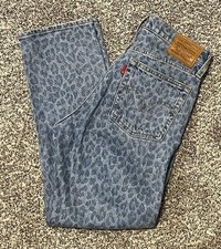 Levi's Wedgie Straight Jeans Womens 25 Blue Leopard Print High Rise Denim