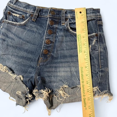 Abercrombie-Fitch pantaloncino denim donna blu vita alta mamma d/26 taglia 2 invecchiato - Foto 6 di 8